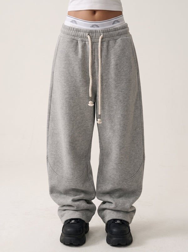 BLACKLISTS American vintage waist strap layered deconstructed curved knife sweatpants for men and women, loose wide-leg pants
