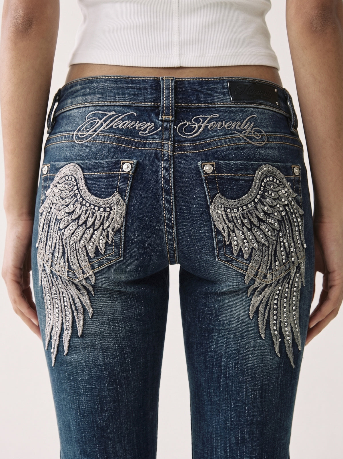 American design sense personalized wing embroidered jeans for women 2026 summer y2k millennial hot girl micro flared trousers