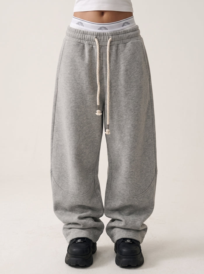BLACKLISTS American vintage waist strap layered deconstructed curved knife sweatpants for men and women, loose wide-leg pants