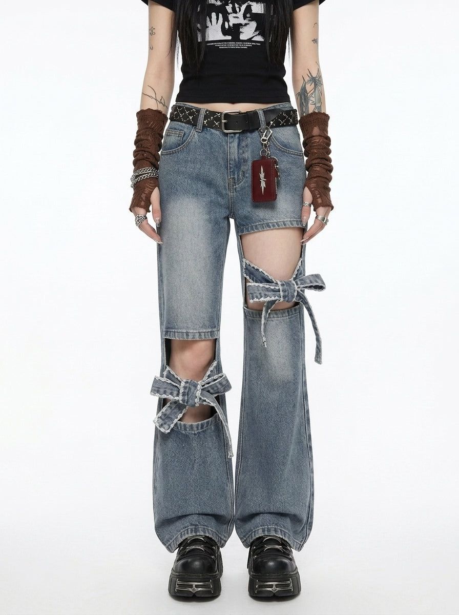 Bowknot Ripped Jeans