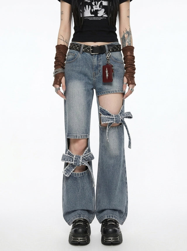 Bowknot Ripped Jeans