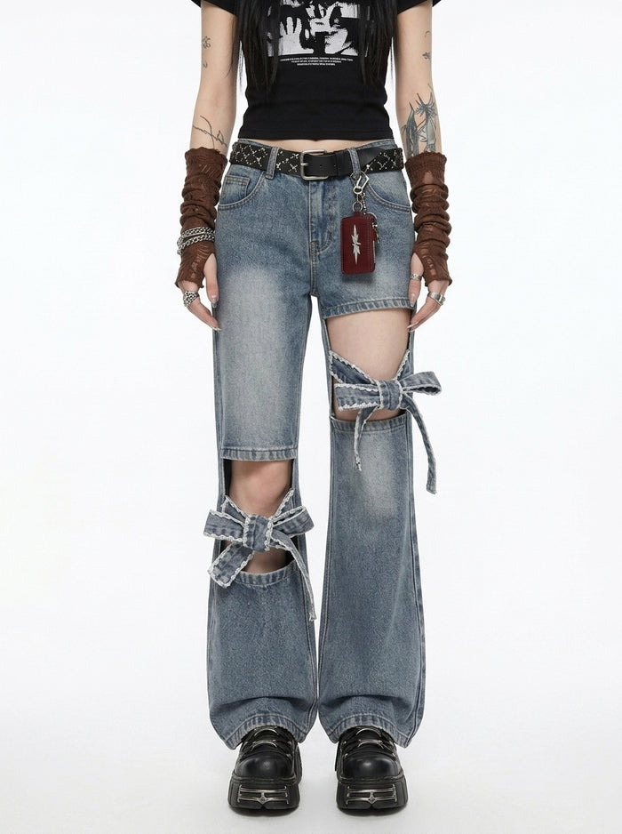 Bowknot Ripped Jeans