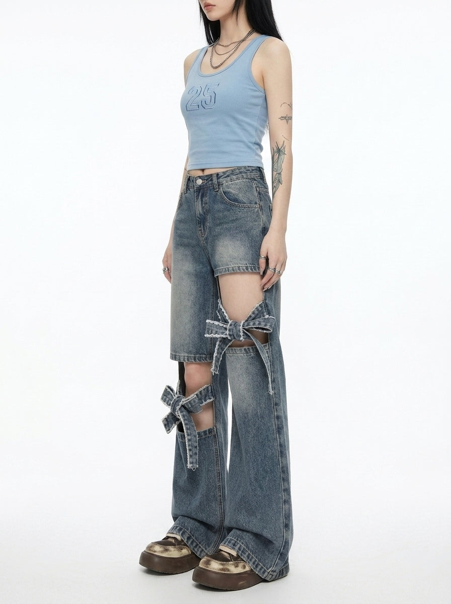 Bowknot Ripped Jeans