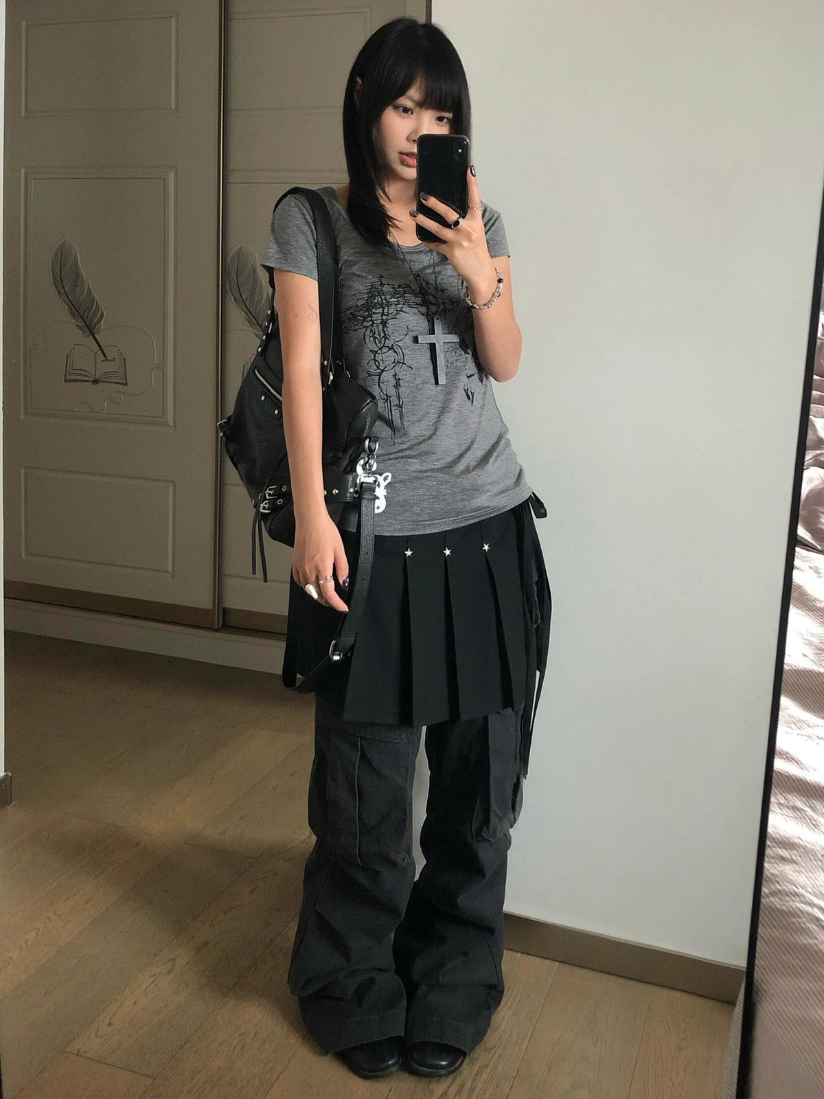 Y2K subculture straight shoulder short sleeve women's summer new printed slim short large neckline T-shirt old-fashioned light Asian top