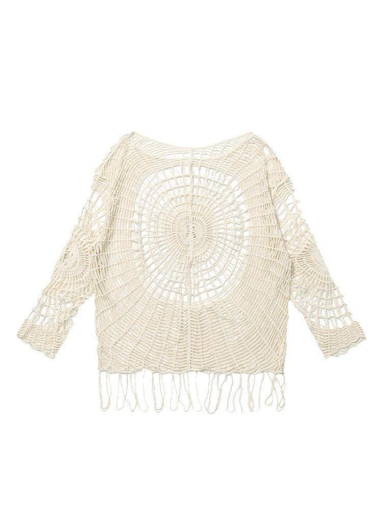 11SH97 Cutout Knit Sweater Women's Design Sense Spider Web Hole Crochet Flower Smock Abi Babes Loose Top