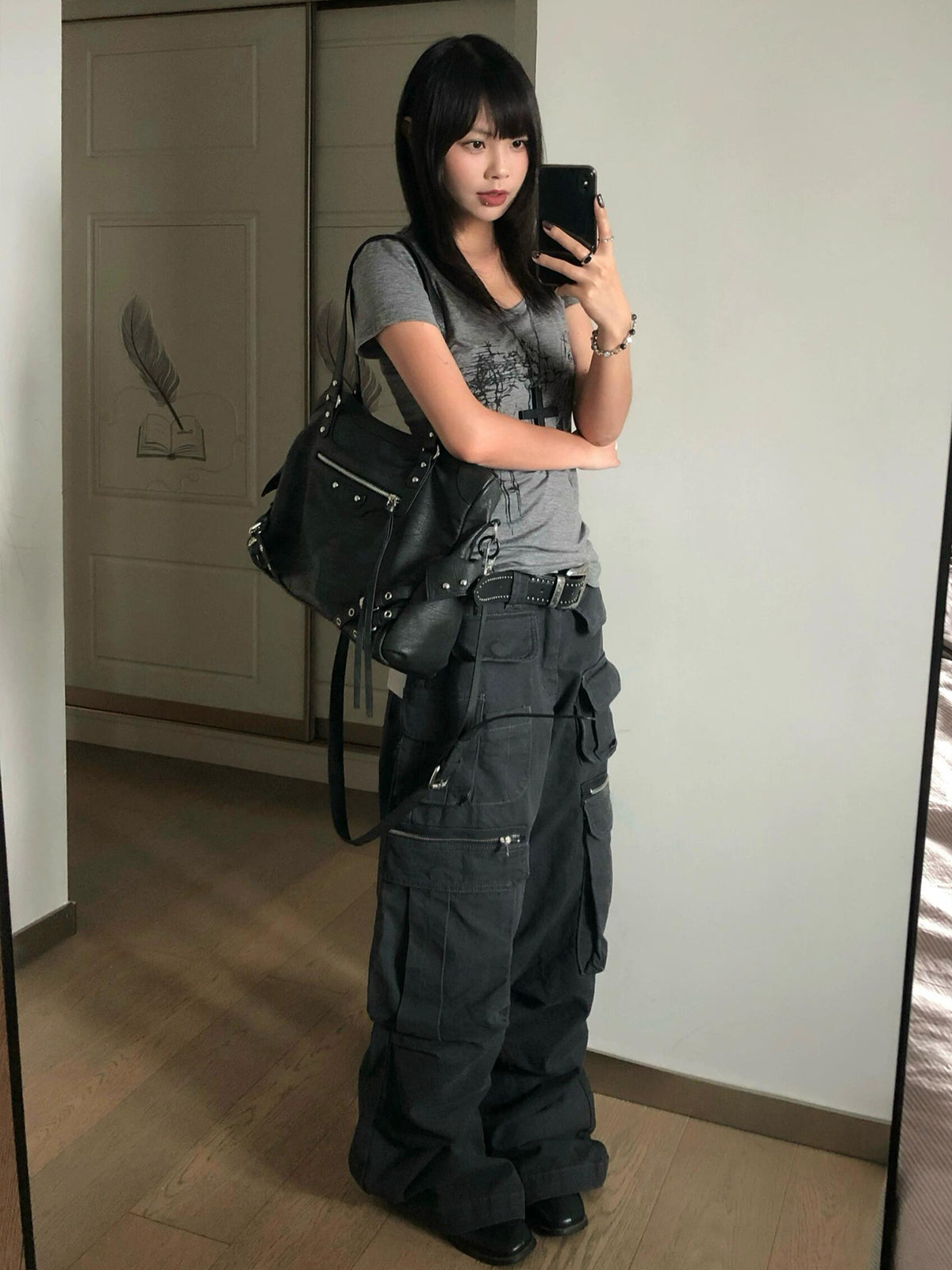 Y2K subculture straight shoulder short sleeve women's summer new printed slim short large neckline T-shirt old-fashioned light Asian top