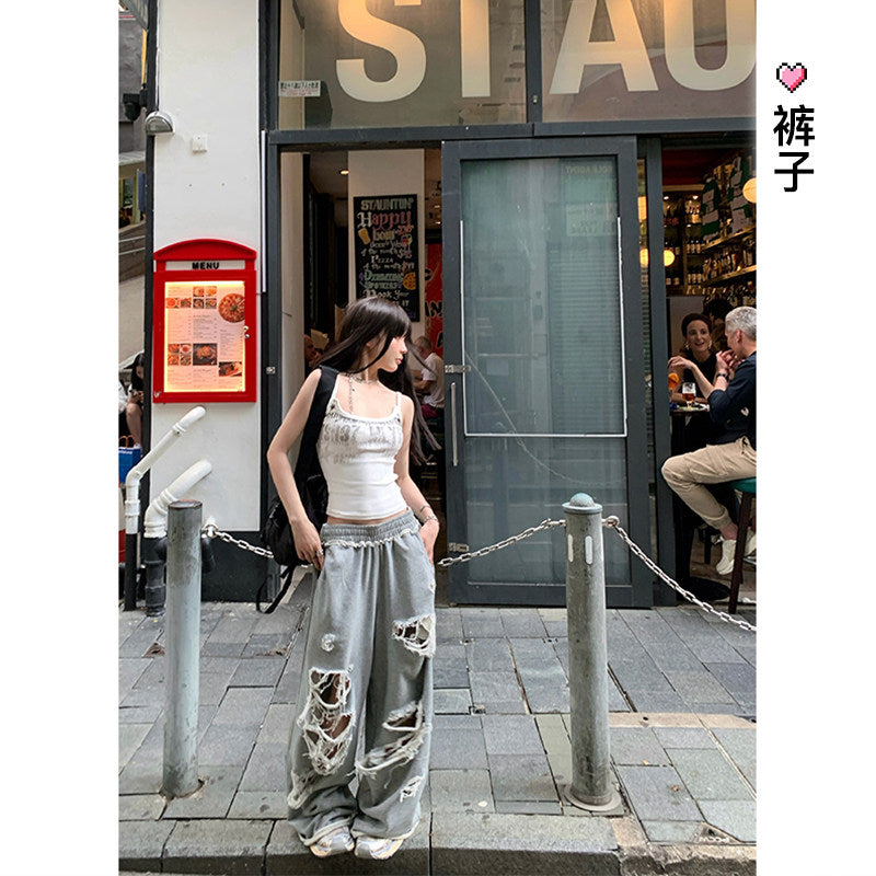11SH97 Hot Girl White Print Sleeveless Camisole for Women, Summer Slimming Short Inner Layer, Outerwear Top