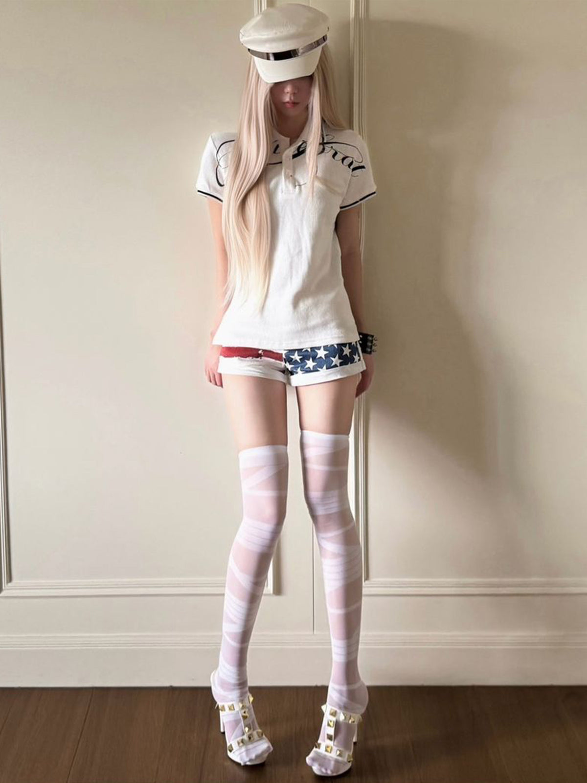 American street polo shirt for women, new summer embroidered white shoulder short-sleeve slim cropped top
