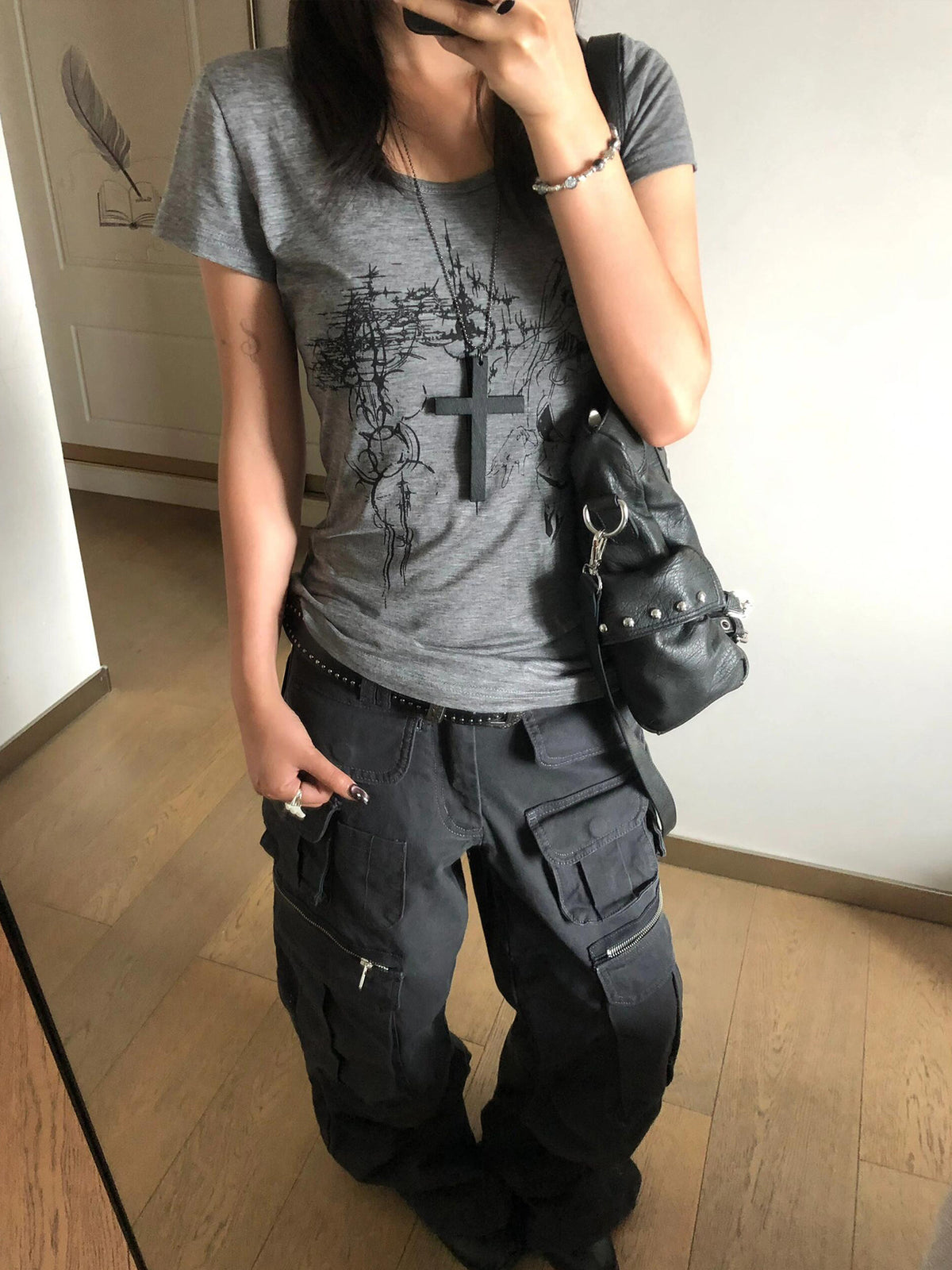 Y2K subculture straight shoulder short sleeve women's summer new printed slim short large neckline T-shirt old-fashioned light Asian top